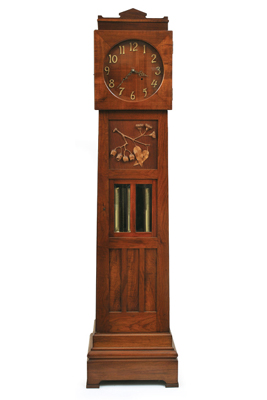 A Blackwood long case clock by renowned Australian wood carver Robert Prenzel, estimated at $18,000 – $25,000 is particularly rare because it is one of only four that Prenzel built
