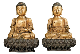 The two figures of Buddha, each originally estimated at $25,000 to $40,000, sold in November for $329,000 and $264,000, and are now being re-offered with estimates of $100,000 to $150,000 each