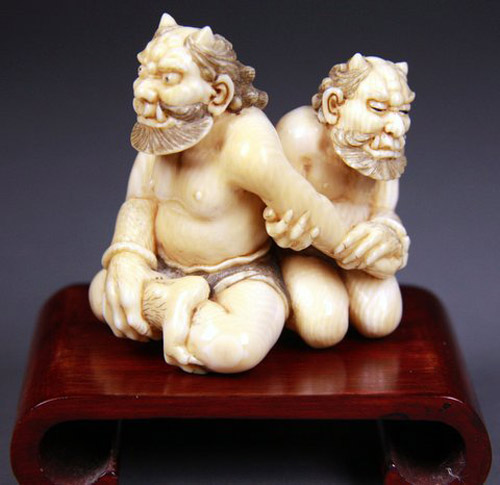 Erotic Japanese netsuke figurines, part of a contentious indecency court case in the 1980s, will be auctioned from noon Sunday May 17 by Philips Auctions at 47 Glenferrie Road, Toorak. The figures belonged to the late Bonnie Knight, who died recently aged 84, and are being sold by the family as part of her collection. 