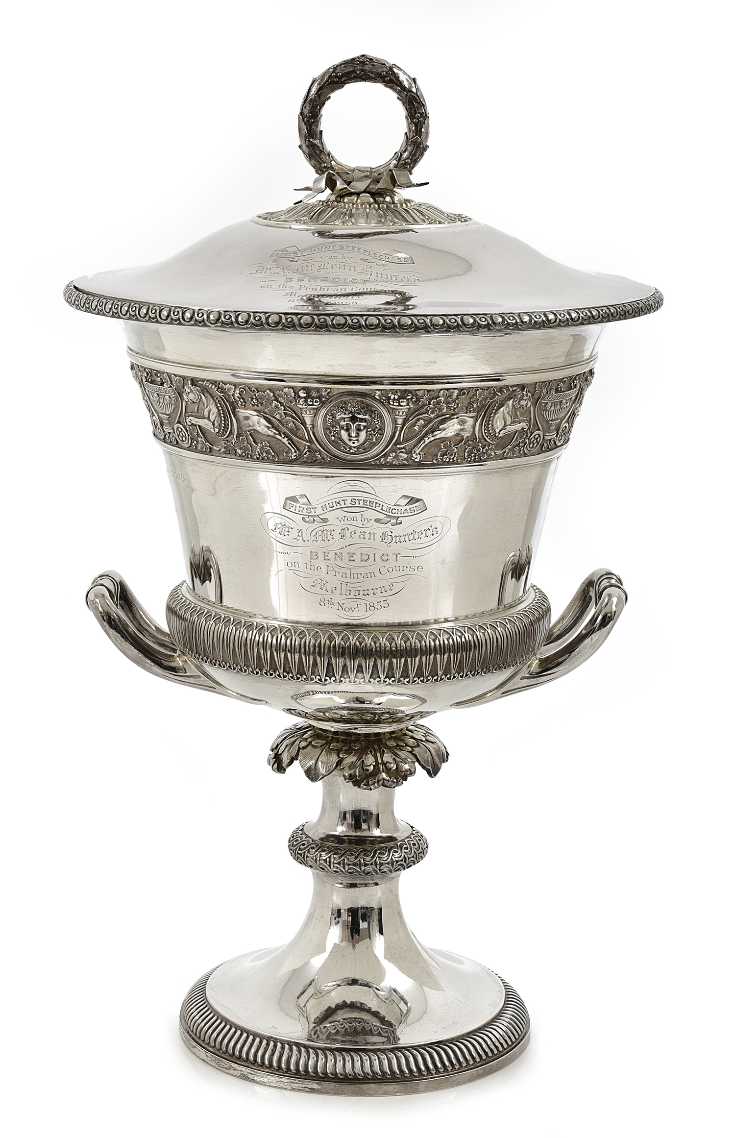 The 1853 “First Hunt Steeplechase Trophy” will be offered for auction for the first time in 163 by Leonard Joel on 15 May. The sale will take place only a few blocks from where the trophy was originally presented – the former Prahran Course located in the precinct between what is now Toorak Road and Fawkner Park in Melbourne’s South Yarra.