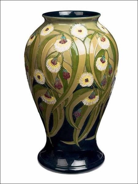 In the sale of Part 1 of the Trevor Kennedy Collection in Sydney on 21 February 2017 Moorcroft ceramic wares dominated, pre-sale accounting for 73% of the lots by value, based on the low estimates. Highest price was for a Moorcroft vase decorated in Tasmanian blue gum on a green ground 42 cm high which sold for $16,740 (IBP).
