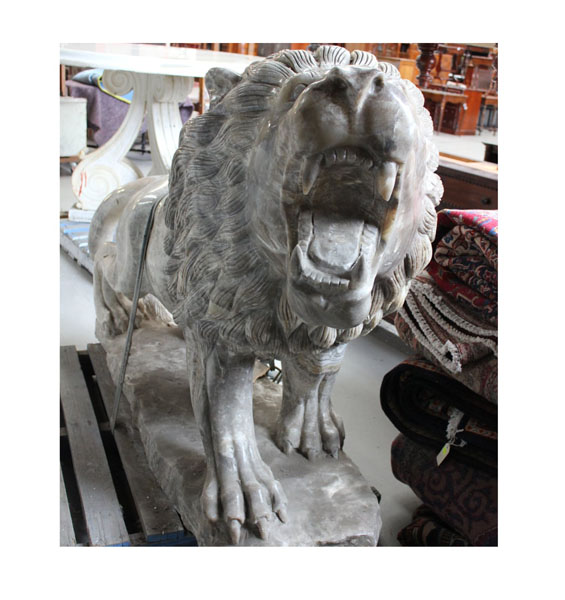 A giant pair of marble lions are a feature of E.J. Ainger’s forthcoming architectural and art deco almost single vendor auction. The lions were part of a Templestowe mansion belonging to a well-known Melbourne business identity that was demolished 10 years ago and have been stored in a Bentleigh warehouse ever since.
