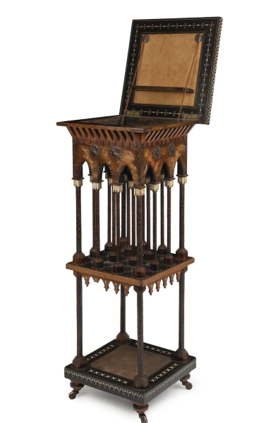 An elaborate and flamboyantly designed Carlo Bugatti (1856-1940) lectern (lot 708) made circa 1880-1895 and exhibited at the National Gallery of Victoria was the top selling item ($17,925 including buyer's premium) at Leski Auctions two-day Melbourne sale on October 31 and November 1.