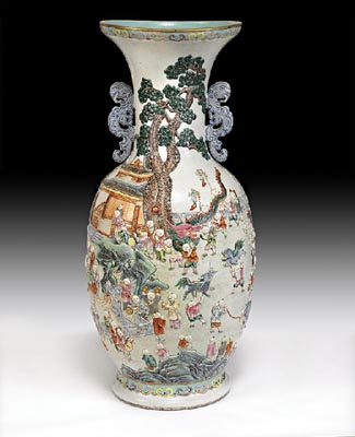 One vendor in the Sotheby's Australia two day sale of Fine Furniture and Decorative Arts received an unexpected windfall last evening when a Chinese ‘Famille-Rose' ‘Hundred Boys' Vase estimated at $15,000-20,000 sold for $400,000 ($480,000 IBP
