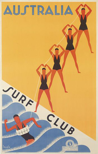 Included are four posters by Gert Sellheim, including perhaps the best offering, lot 56, Australia / Surf Club, circa 1936, estimated at US$3,000 - 4,000. Sellheim famously designed the Qantas logo of the Flying Kangaroo