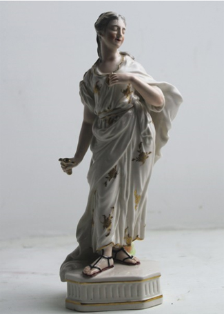 A late 18th century Derby figure of justice, bearing a sword and scales to be offered by E J Ainger in Melbourne on 28 April 2013.