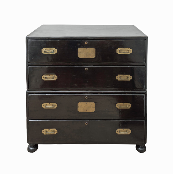 The collection of the late Neil Robertson includes a unique ebonised early 19th century campaign chest (above) with a plaque inscribed ‘Thomas Ferrier Hamilton Esq’ (1820-1905), a Scottish born politician and sportsman who emigrated to Melbourne in 1839. the chest is estimated at $3,000-5,000.