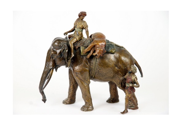 Unusual silver and bronze elephants belonging to a leading Melbourne business identity will be a major highlight of Philips Auctions forthcoming fine and decorative arts sale on Sunday June 16 their Malvern rooms. The 40-strong collection includes Austrian Franz Bergman’s (1861-1936) bronze rendition showing an elephant with game hunters and a slain tiger 