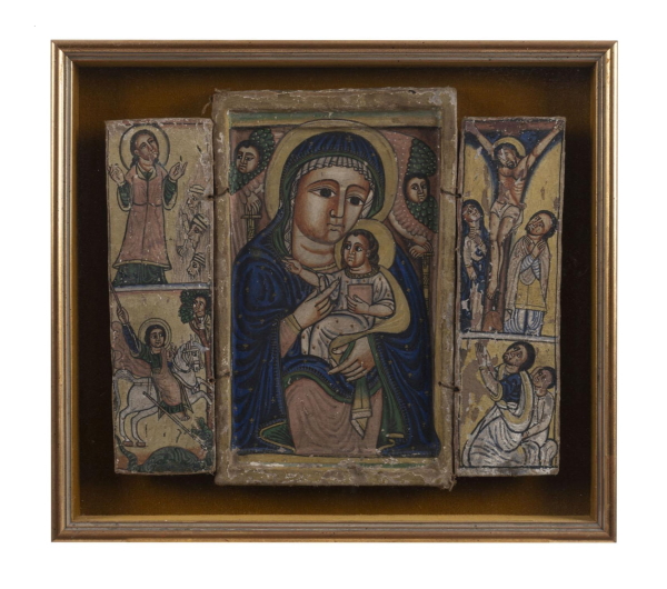 Religious icons and statuary collected by former Australian cartoonist, artist and creative advertising director the late Joe Greenberg featured prominently among the top 10 results in the sale, achieving well above catalogue estimates at Leski Auctions May 9 sale in Melbourne. An Ethiopian Coptic Christian triptych icon of Mary and Jesus, 17th century, in later box mount frame, (above) sold for $6,672 including buyer's premium.