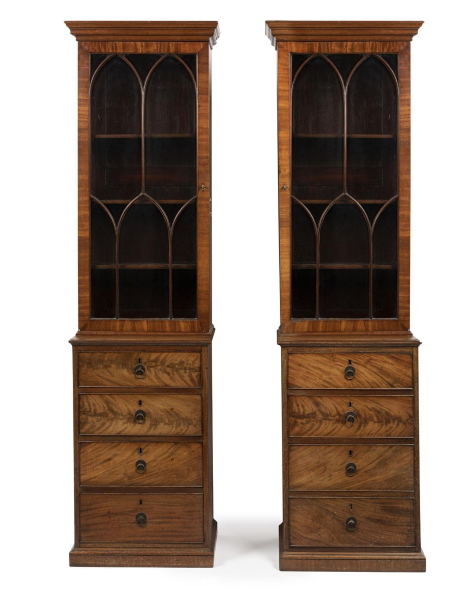The home has been in the Foster family for six decades and some of the earliest invoices for items purchased from Melbourne antique dealers after the family arrived in Australia date from the 1950s to the 1970s. Among the furniture is a pair of 18th century English Hepplewhite mahogany bookcases (above), purchased in October 1963 from Windsor Antiques, estimated at $4,000-6,000.