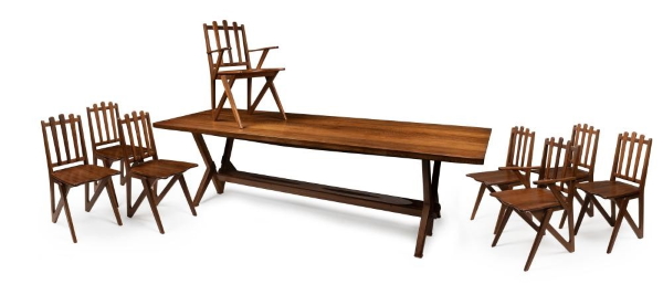The five lots were made by Austro-Hungarian furniture designer and cabinetmaker Schulim Krimper (1893-1971) who emigrated to Australia in 1939 and include an Australian blackbean dining suite, circa 1954, comprising eight chairs, two carvers and six dining chairs with a matching solid single plank dining table, estimated at $15,000 - $25,000. 