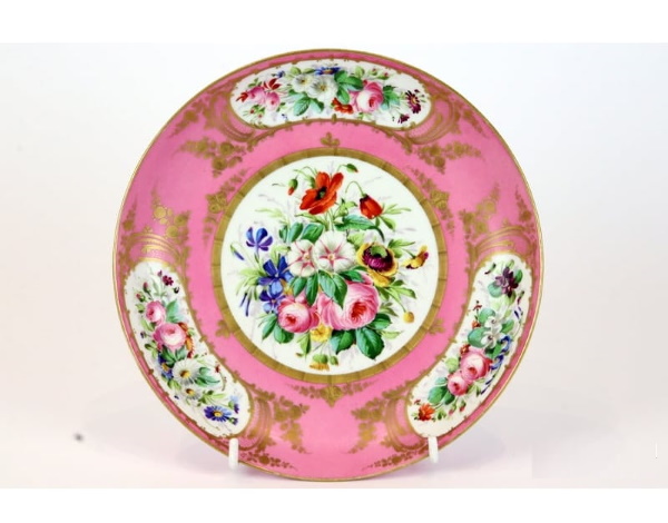 The auction includes two collections as a result of Philip's clients downsizing, including the Sevres floral pink ground plate (above).