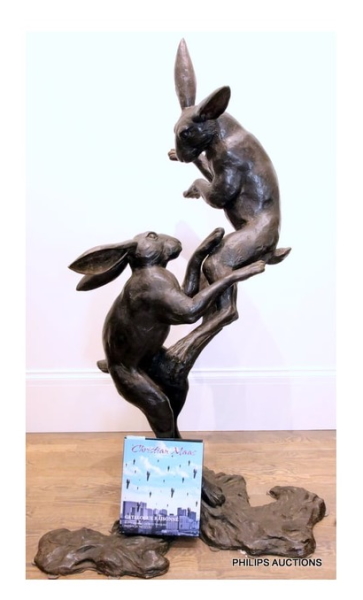 The catalogue cover features lot 48 from the estate, a pair of fighting rabbits entitled "Valse au clair de lune" (Dancing in the Moonlight) 2007 by French sculptor Christian Maas estimated at $5,000-8,000